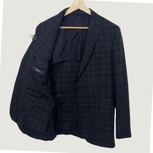 Ermenegildo Z Zegna Navy Blue Green Plaid 100% Wool Sport Coat Blazer Jacket 38R